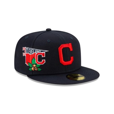 Blue Cleveland Indians Hat - New Era MLB City Patch 59FIFTY Fitted Caps USA9307684